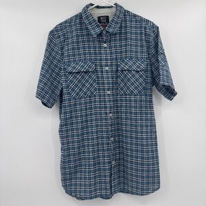 Vans Off The Wall Shirt Men Large Blue Plaid Button Up Short Sleeve Lightweight